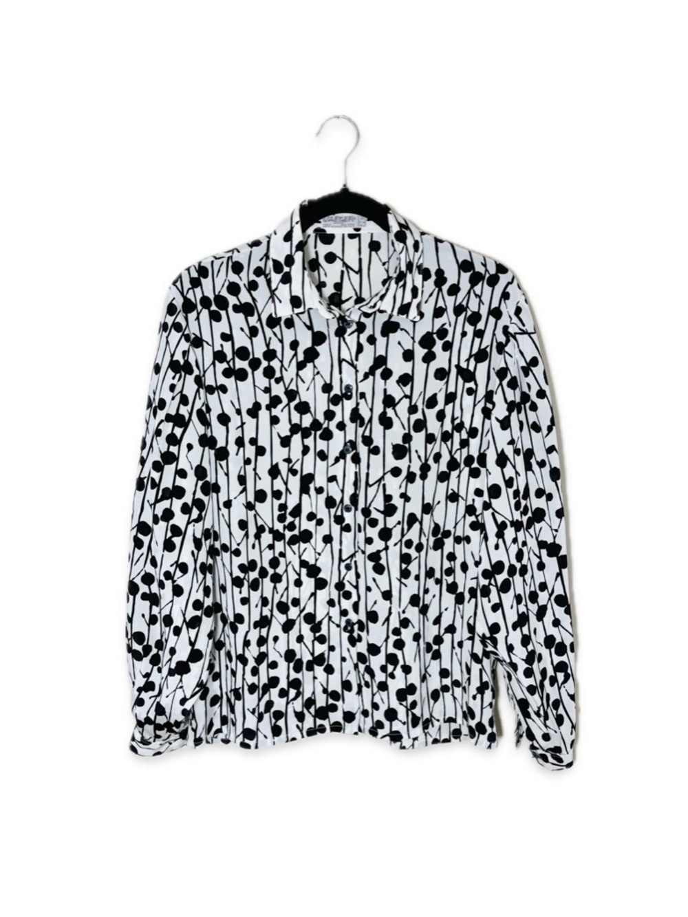 Vintage Jaeger London Black & White Abstract Blouse Made in Great Britain Size M